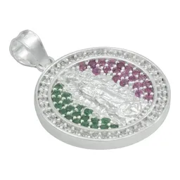 Dije Plata 925 Virgen de Guadalupe Tricolor con Zirconia - Imagen 3