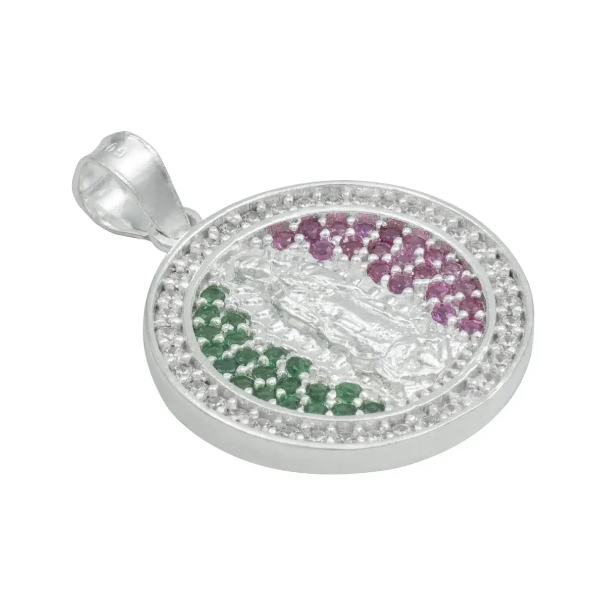 Dije Plata 925 Virgen de Guadalupe Tricolor con Zirconia - Imagen 3
