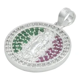 Dije Plata 925 Virgen de Guadalupe Tricolor con Zirconia - Imagen 4