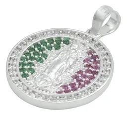 Dije Plata 925 Virgen de Guadalupe Tricolor con Zirconia - Imagen 4