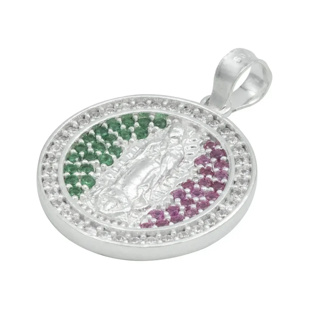 Dije Plata 925 Virgen de Guadalupe Tricolor con Zirconia - Imagen 4
