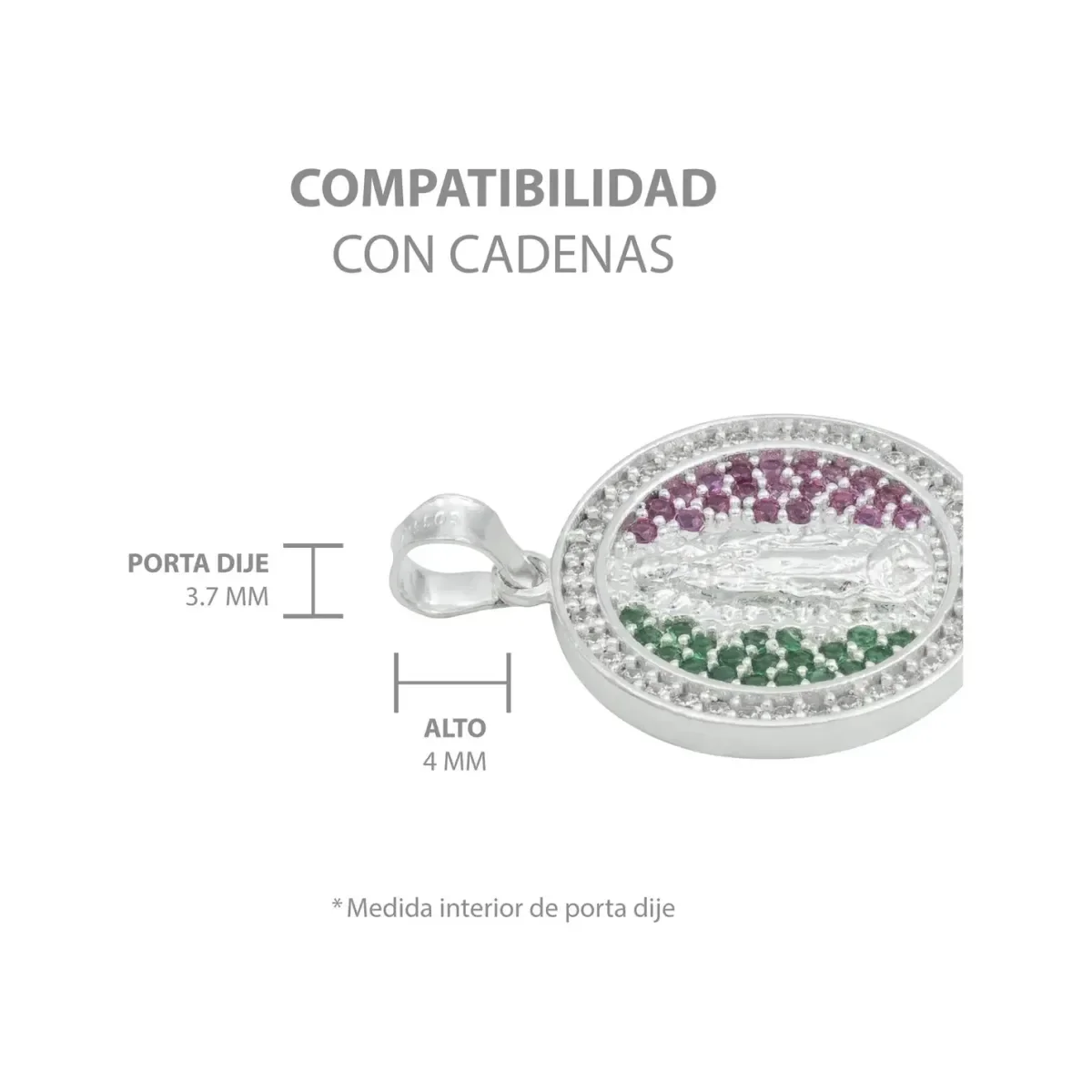 Dije Plata 925 Virgen de Guadalupe Tricolor con Zirconia - Imagen 5