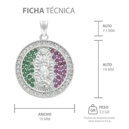 Dije Plata 925 Virgen de Guadalupe Tricolor con Zirconia - Imagen 6