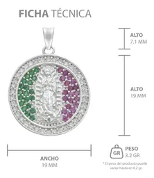Dije Plata 925 Virgen de Guadalupe Tricolor con Zirconia - Imagen 6