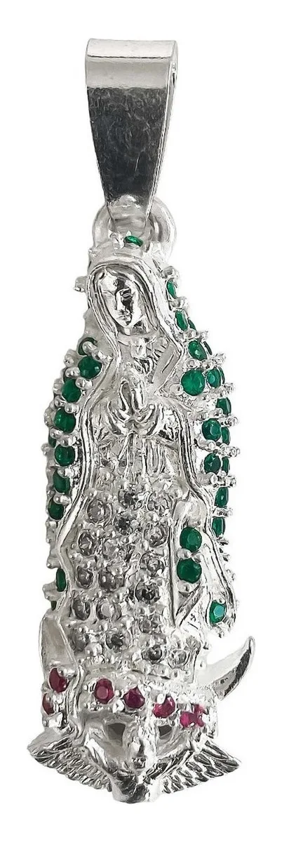 Dije Virgen de Guadalupe Plata 925 con Zirconia Verde - Joyaris joyería fina artesanal mexicana