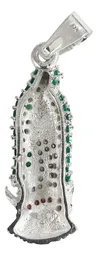 Dije Plata 925 Virgen de Guadalupe Zirconia Verde para Cadena - Imagen 2