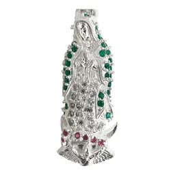 Dije Plata 925 Virgen de Guadalupe Zirconia Verde para Cadena - Imagen 3