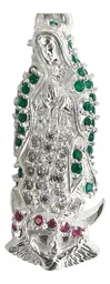 Dije Plata 925 Virgen de Guadalupe Zirconia Verde para Cadena - Imagen 3