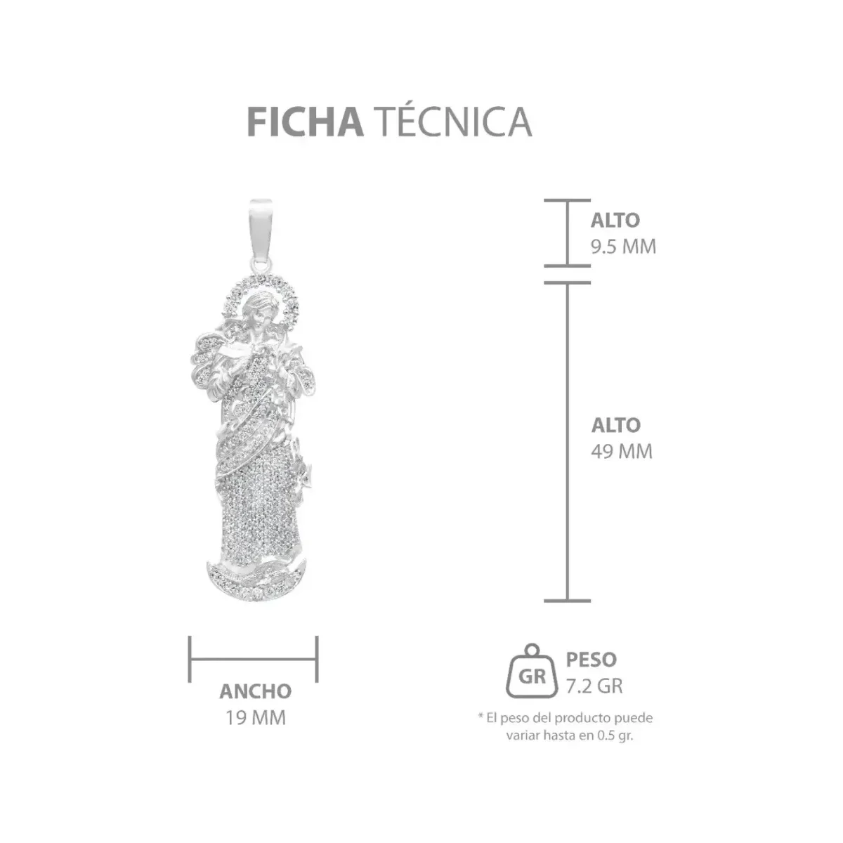 Dije Plata 925 Virgen Desatanudos Detallado Zirconia - Imagen 7