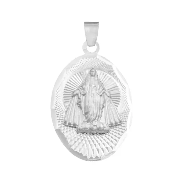 Dije Plata 925 Virgen Milagrosa Ovalado Diamantado - Imagen 1
