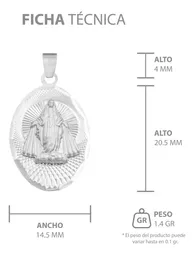 Dije Plata 925 Virgen Milagrosa Ovalado Diamantado - Imagen 7