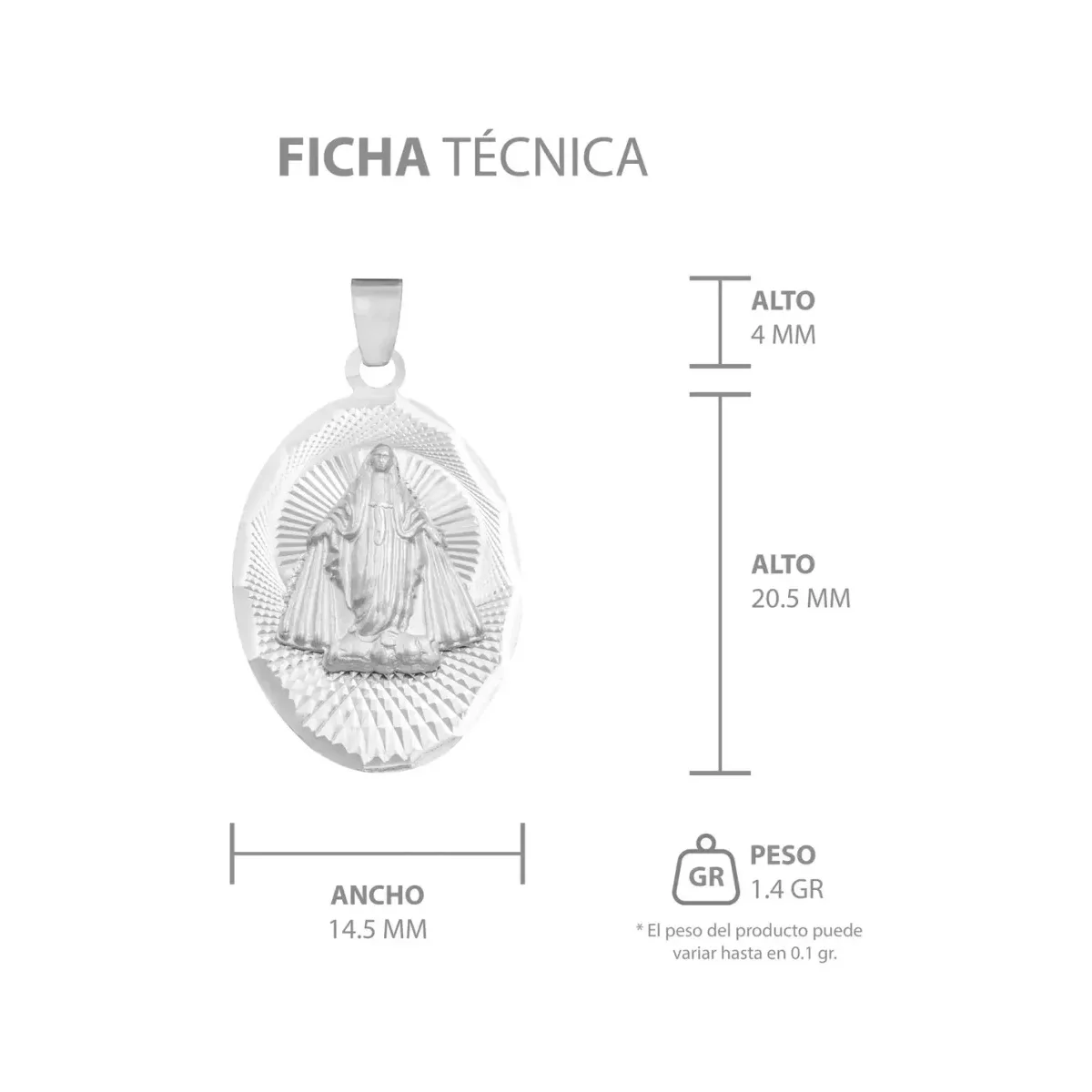 Dije Plata 925 Virgen Milagrosa Ovalado Diamantado - Imagen 7