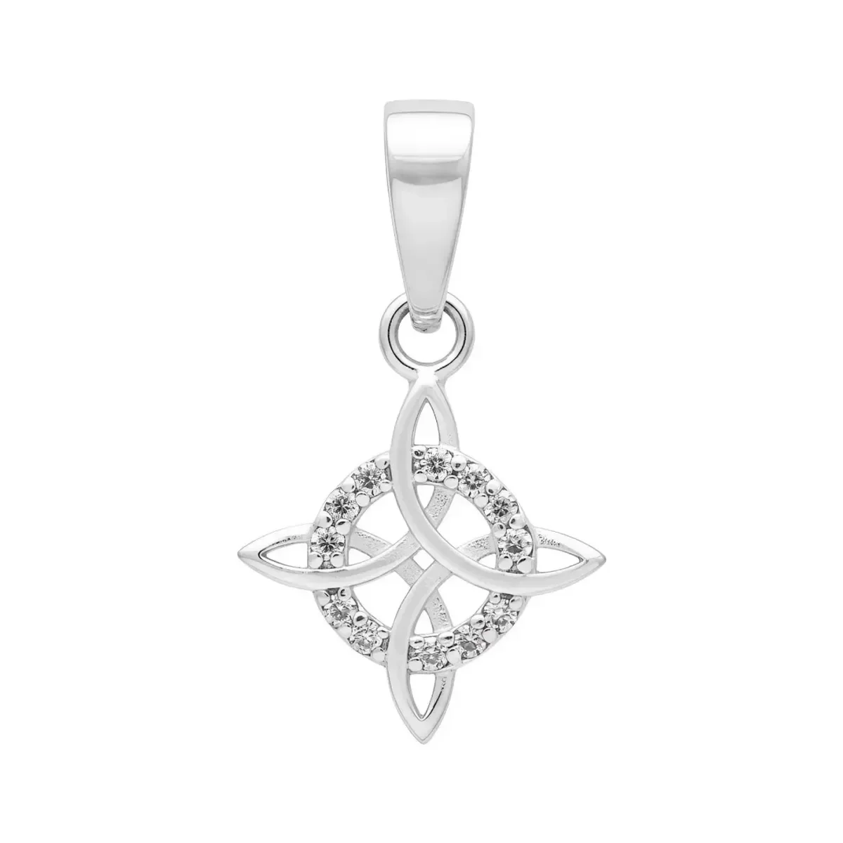 Dije Nudo de Bruja Plata Ley .925 con Zirconia Transparente, diseño místico. Amuleto de protección, joyería espiritual mexica