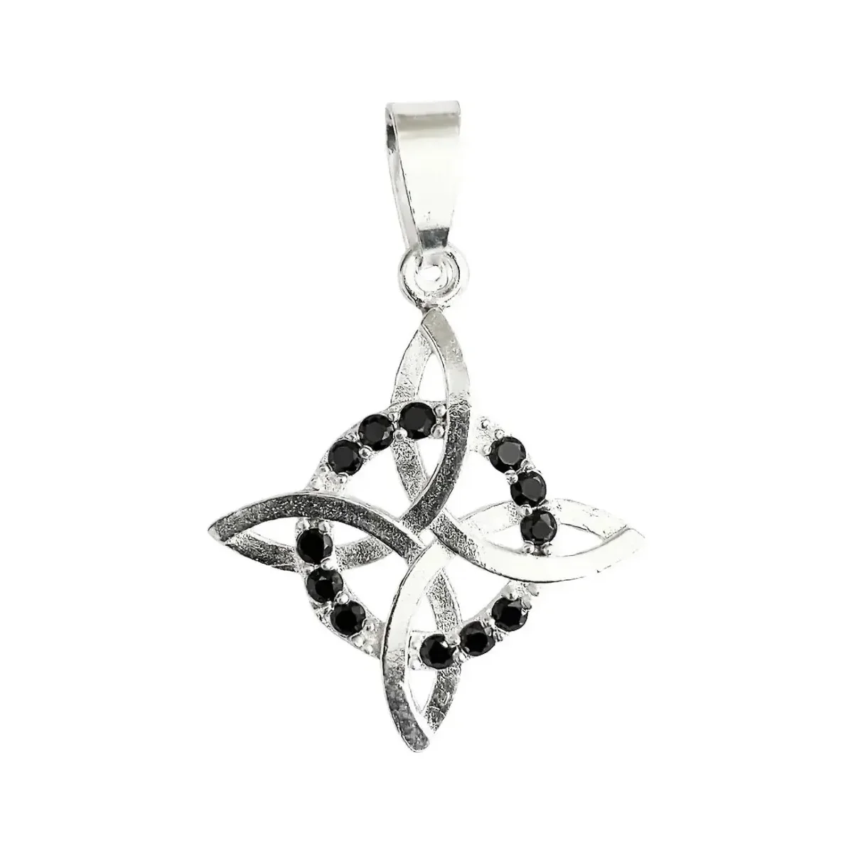 Dije Nudo de Bruja plano Plata Ley 925 con Zirconia Negra, amuleto de protección, joyería mística artesanal mexicana, diseño