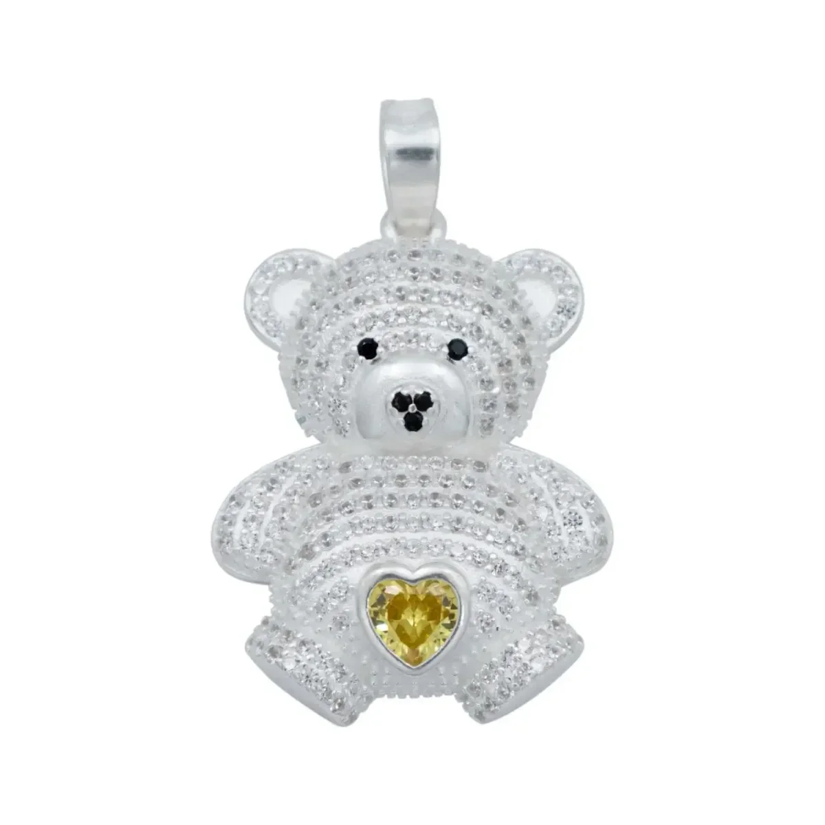 Dije de plata .925 osito corazón con zirconia amarilla, brillante joyería de plata con circonias. Regalo ideal, joya minimali