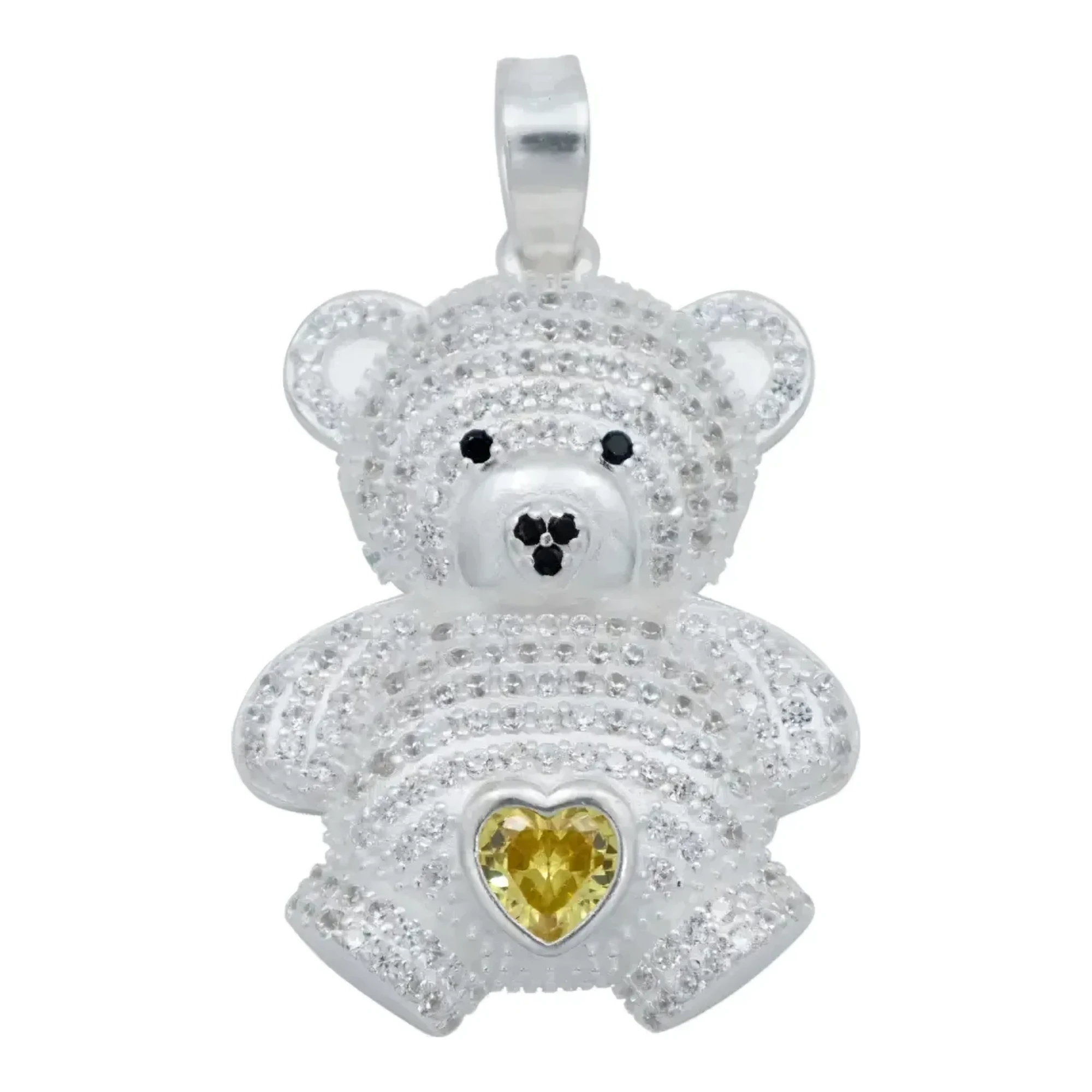 Dije de plata .925 osito corazón con zirconia amarilla, brillante joyería de plata con circonias. Regalo ideal, joya minimali