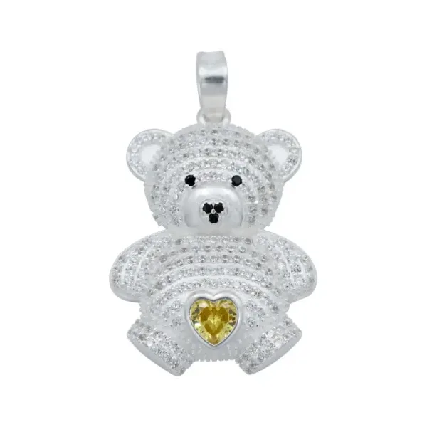 Dije Plata Ley 925 Osito Corazón con Zirconia Amarilla - Imagen 1