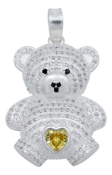 Dije Plata Ley 925 Osito Corazón con Zirconia Amarilla - Imagen 1