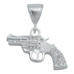 Dije Plata Ley 925 Pistola Revólver con Zirconia Cúbica - Imagen 1