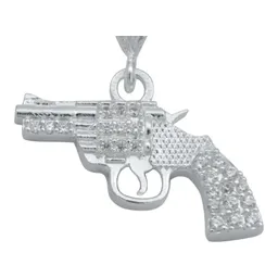 Dije Plata Ley 925 Pistola Revólver con Zirconia Cúbica - Imagen 2