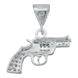 Dije Plata Ley 925 Pistola Revólver con Zirconia Cúbica - Imagen 3