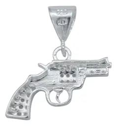 Dije Plata Ley 925 Pistola Revólver con Zirconia Cúbica - Imagen 3