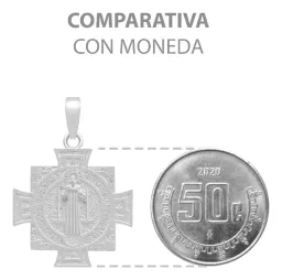 Dije Plata Ley .925 San Benito Cruz Cuadrada Doble Vista - Imagen 8