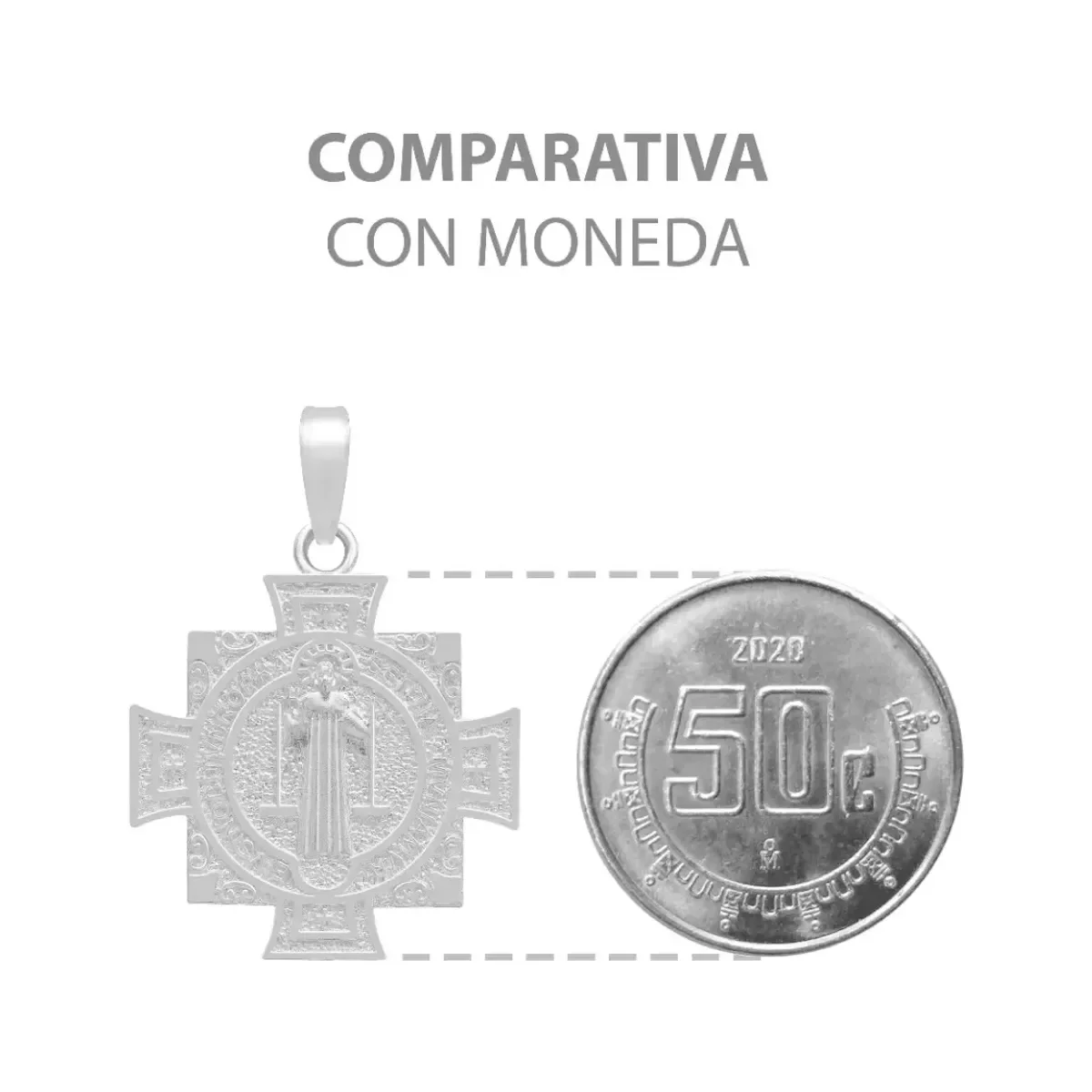 Dije Plata Ley .925 San Benito Cruz Cuadrada Doble Vista - Imagen 8