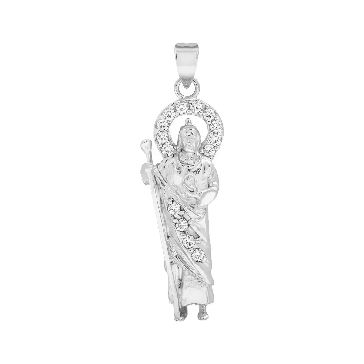 Dije Plata Ley 925 San Judas Tadeo con Zirconia brillante, joyería religiosa plata 925, colgante de fe, regalo devocional.