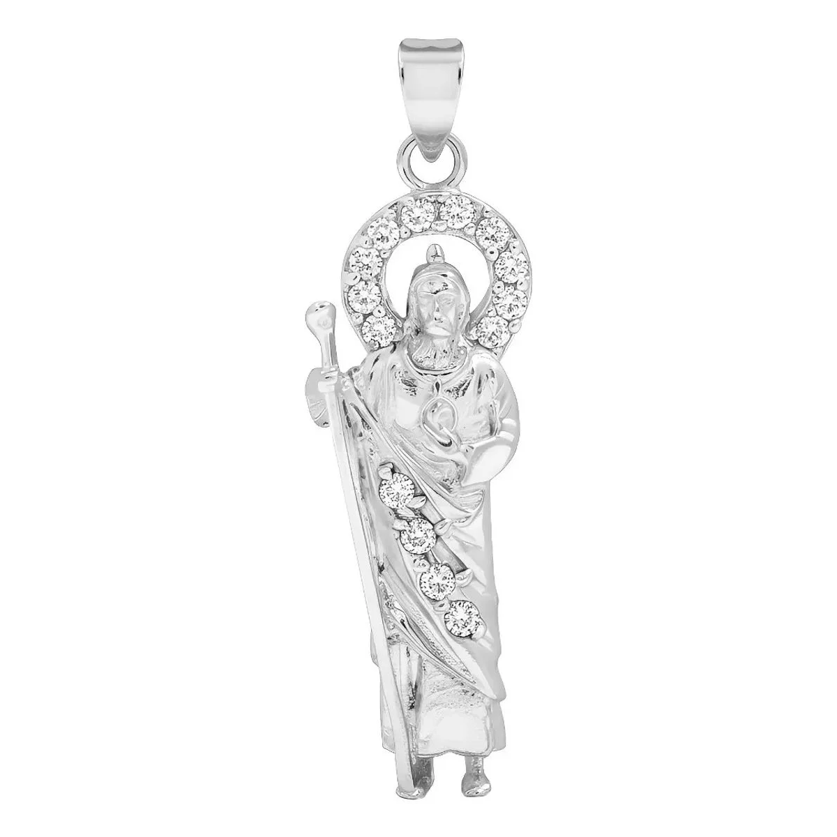 Dije Plata Ley 925 San Judas Tadeo con Zirconia brillante, joyería religiosa plata 925, colgante de fe, regalo devocional.