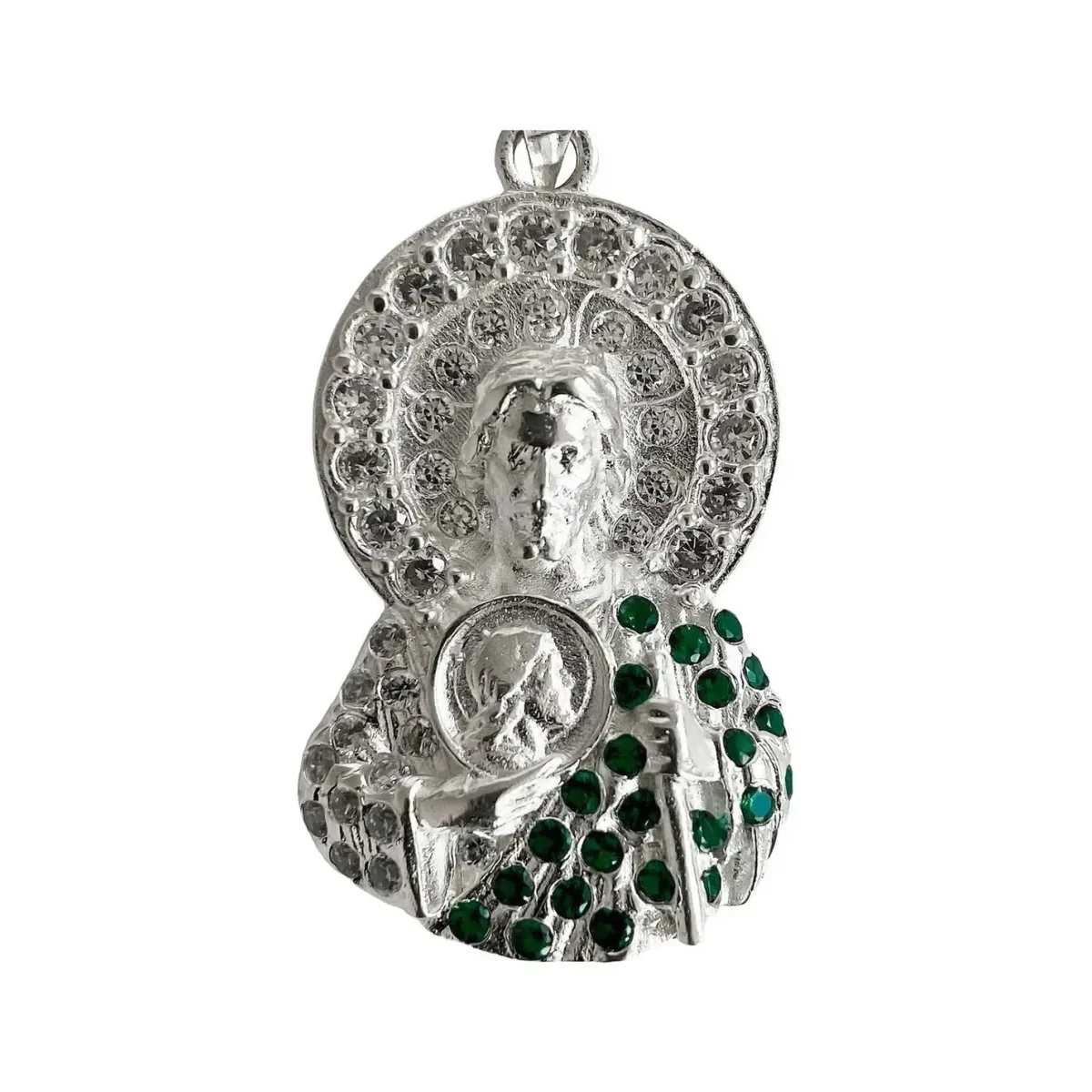 Dije Plata Ley .925 San Judas Tadeo con Zirconia - Imagen 3