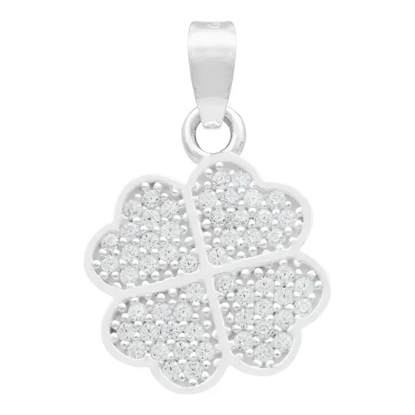 Dije Plata Ley .925 Trébol Cuatro Hojas con Zirconia - Imagen 1