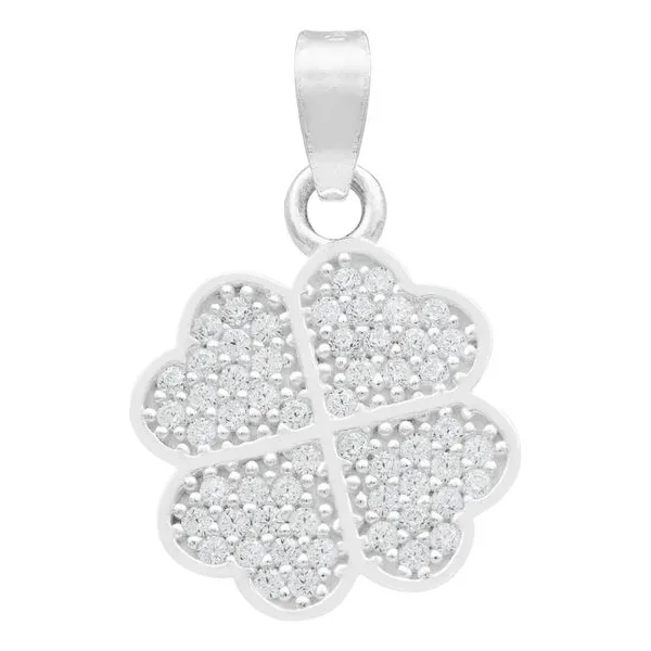 Dije Plata Ley .925 Trébol Cuatro Hojas con Zirconia - Imagen 1