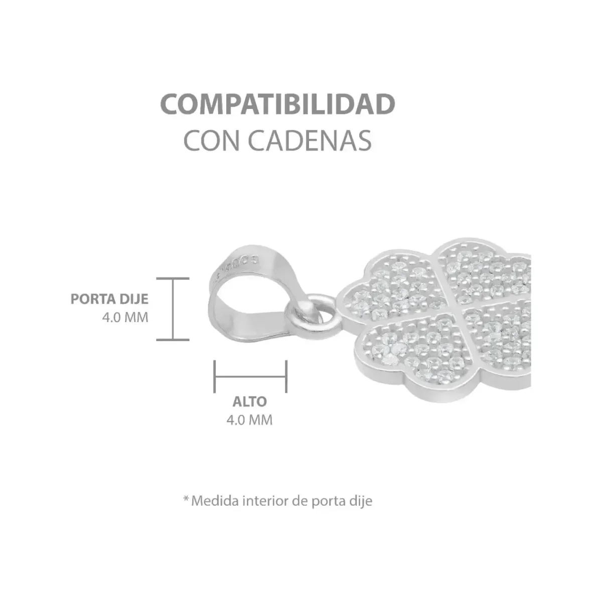 Dije Plata Ley .925 Trébol Cuatro Hojas con Zirconia - Imagen 6