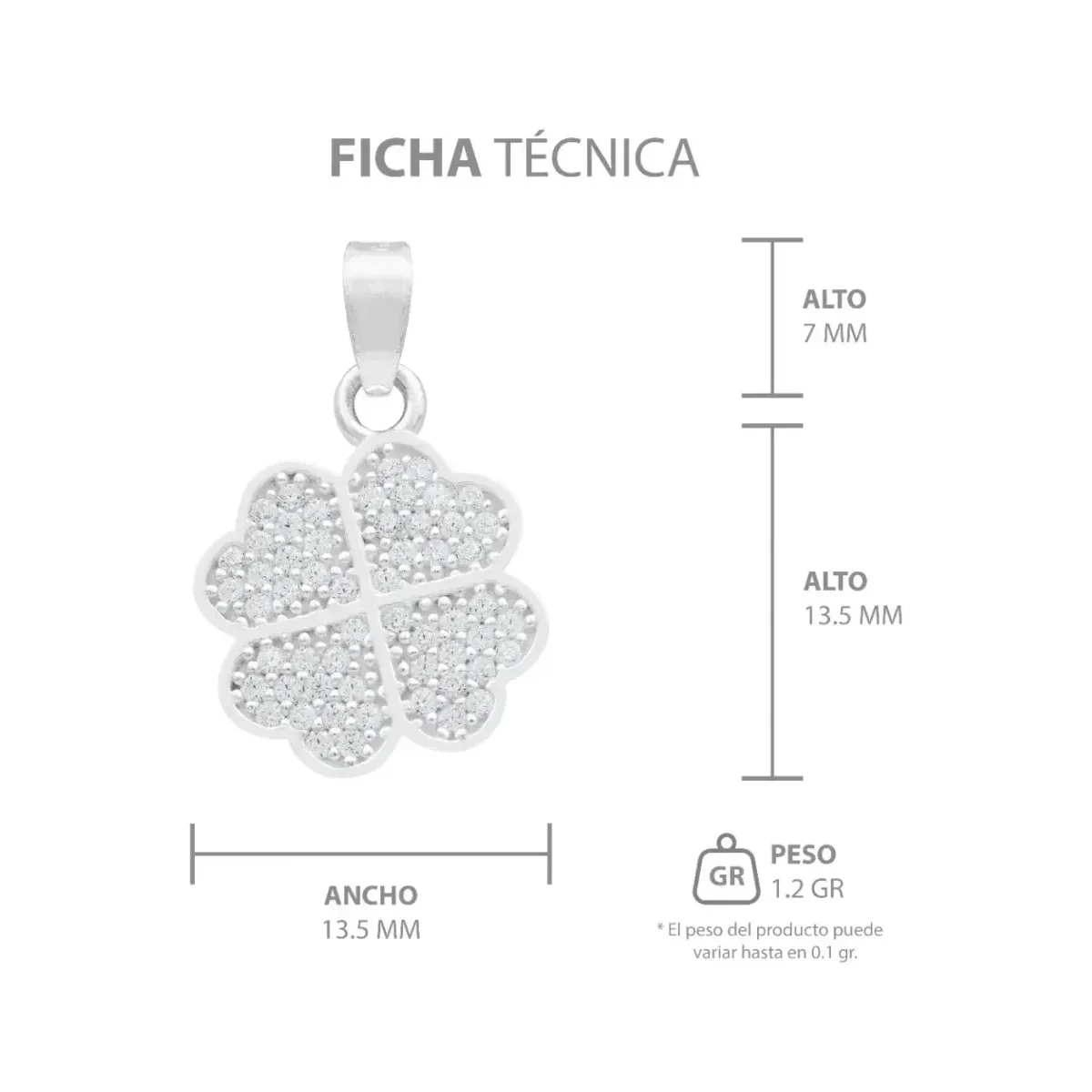 Dije Plata Ley .925 Trébol Cuatro Hojas con Zirconia - Imagen 7