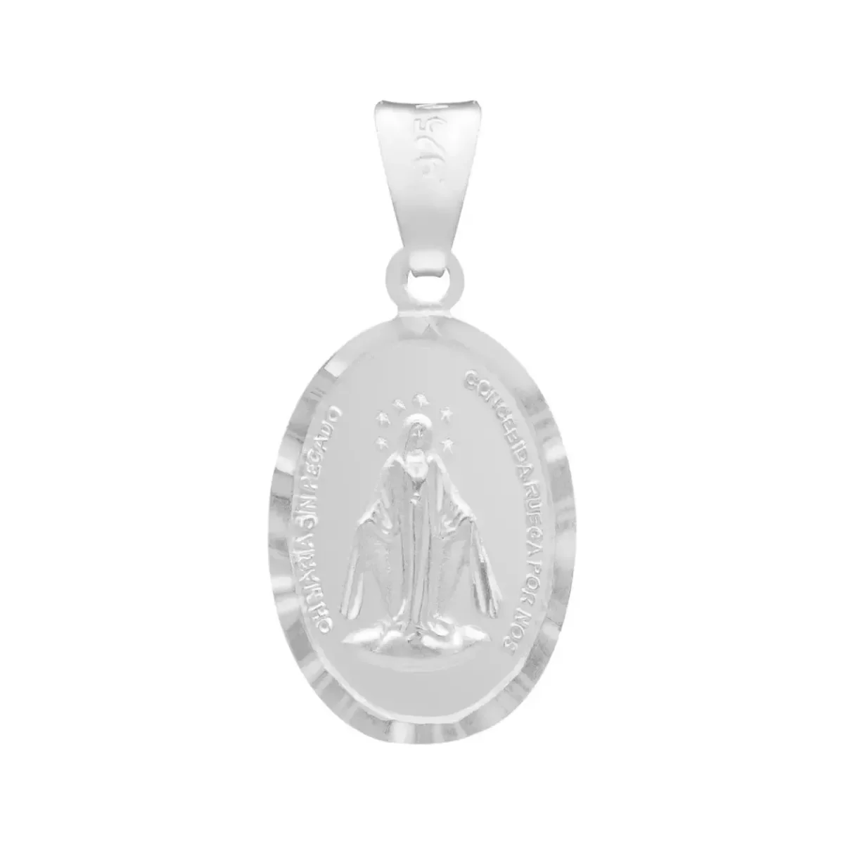 Dije Medalla Virgen Milagrosa Plata Ley .925 doble vista diamantada mate, colgante virgen maría plata, amuleto de protección