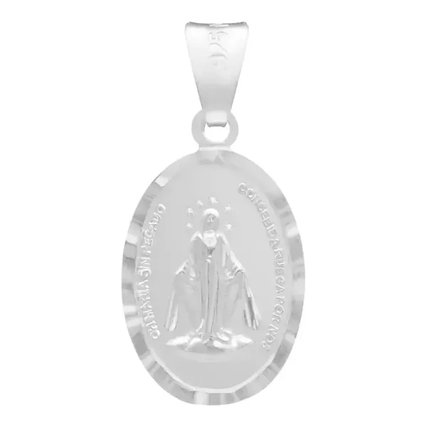 Dije Plata Ley 925 Virgen Milagrosa Doble Vista Diamantada Mate - Imagen 1