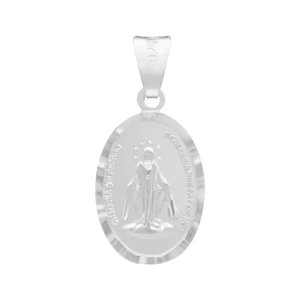 Dije Plata Ley 925 Virgen Milagrosa Doble Vista Diamantada Mate - Imagen 1