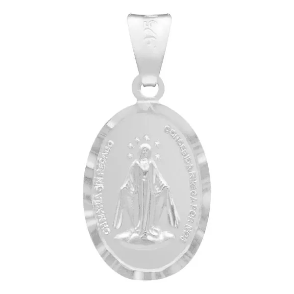 Dije Plata Ley 925 Virgen Milagrosa Doble Vista Diamantada Mate - Imagen 1