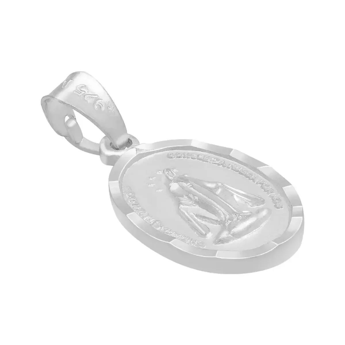 Dije Plata Ley 925 Virgen Milagrosa Doble Vista Diamantada Mate - Imagen 3