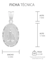 Dije Plata Ley 925 Virgen Milagrosa Doble Vista Diamantada Mate - Imagen 7