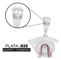 Dije Plata Ley 925 Zirconia Fucsia Gota Moderna Elegante - Imagen 3