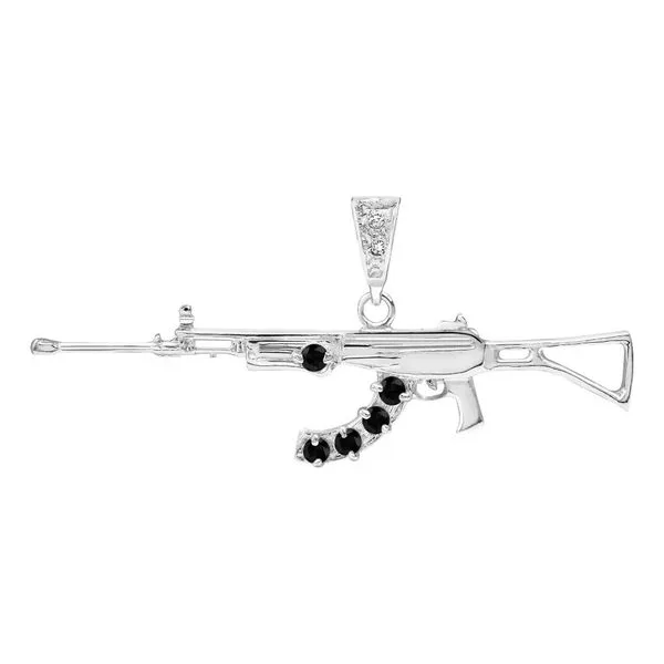 Dije Rifle AK-47 Plata Ley 925 con Zirconia Negra - Imagen 1