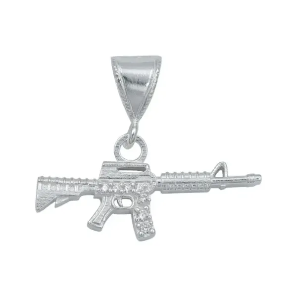Dije Rifle M16 Plata 925 Zirconia Transparente para Hombre - Imagen 1