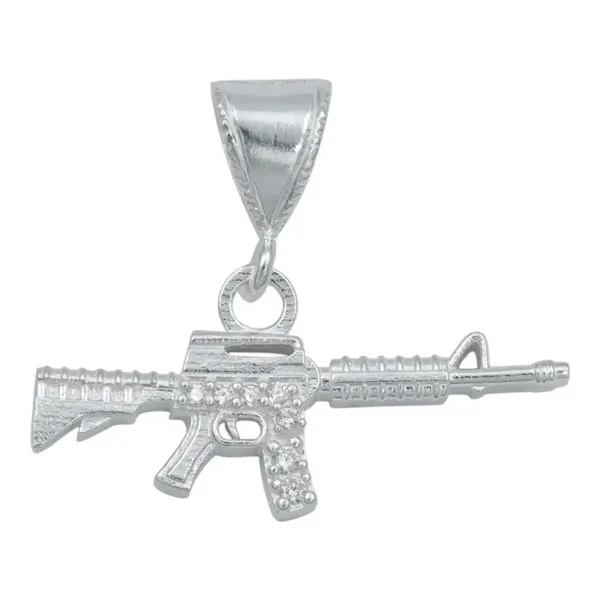 Dije Rifle M16 Plata 925 Zirconia Transparente para Hombre - Imagen 1