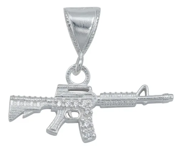 Dije Rifle M16 Plata 925 Zirconia Transparente para Hombre - Imagen 1