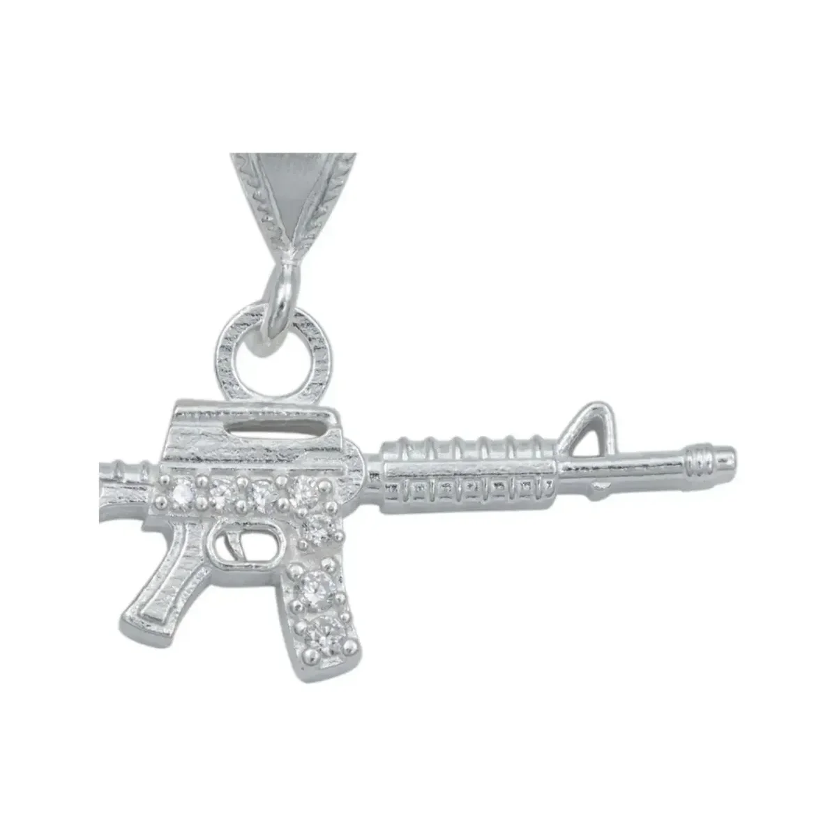 Dije Rifle M16 Plata 925 Zirconia Transparente para Hombre - Imagen 2