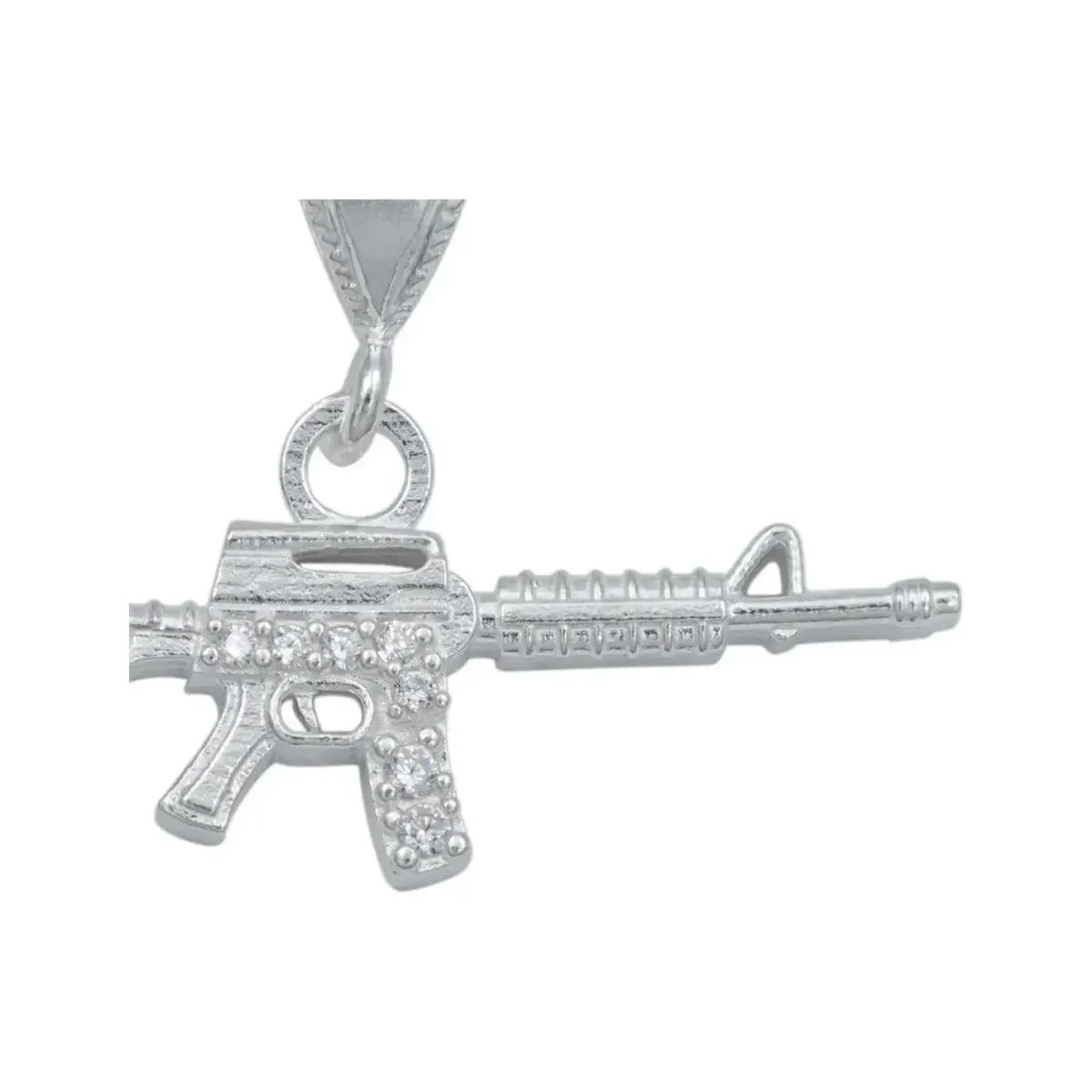 Dije Rifle M16 Plata 925 Zirconia Transparente para Hombre - Imagen 4