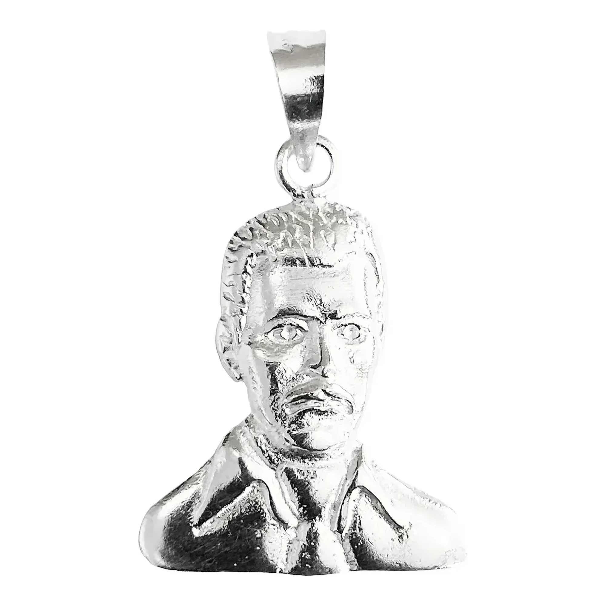 Dije Rostro Jesús Malverde Plata .925 artesanal, colgante unisex brillante de joyería de protección plata, diseño contemporán