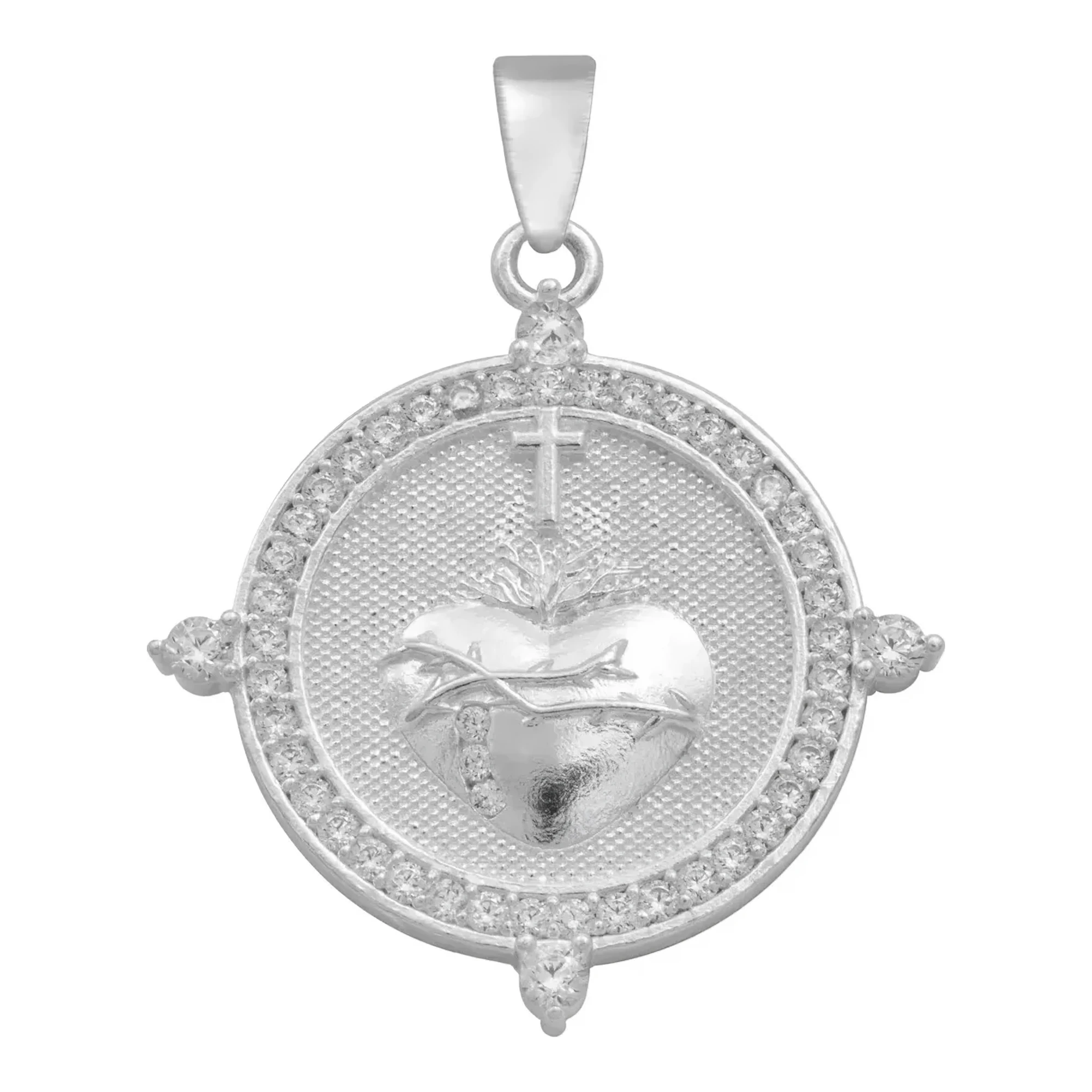 Dije Sagrado Corazón Cruz Plata .925 con Zirconia - Imagen 1